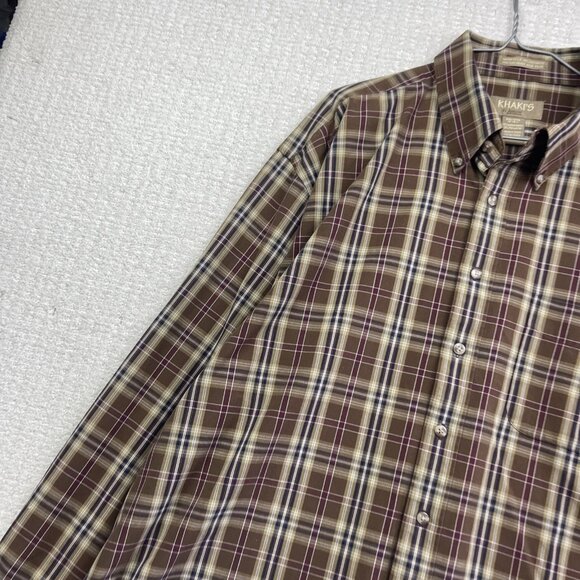 Khakis By Arrow Preppy Oxford Button Down Thick Shirt Men Size 2XL Brown Plaid - Picture 3 of 14